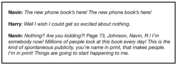 The Jerks quotes from the scene about being in the new phone book. 